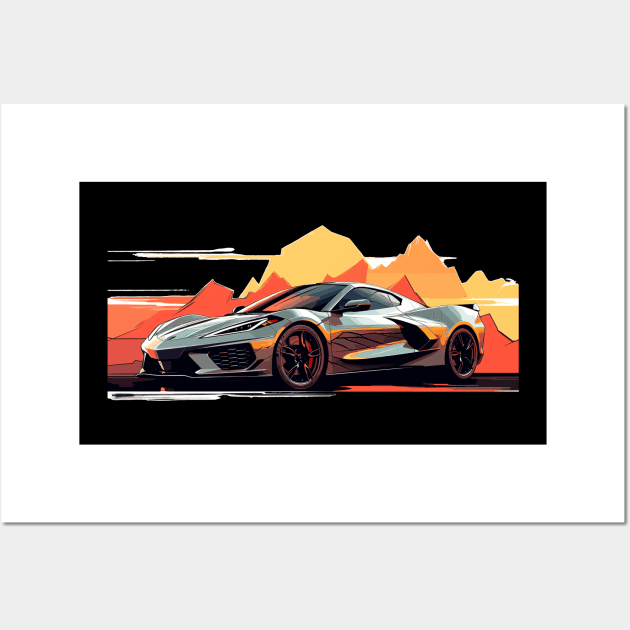 C8 Corvette Racing Hypersonic Grey sportscar retro design vintage style supercar Classic car vibes with a Hypersonic Grey C8 Retro flair for C8 enthusiasts Wall Art by Tees 4 Thee
